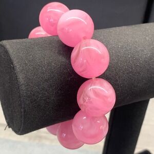 Pink Marbled Bead Stretch Bracelet Chunky Acrylic Statement Jewelry